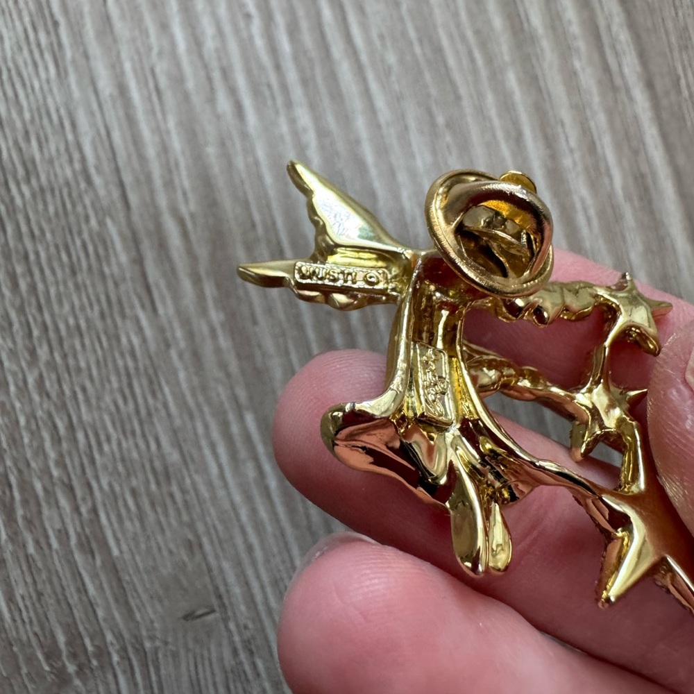 Vintage Gigi Giusti Guardian Angel Fairy Brooch Glitter Stars 1.5" Gold Tone Pin - Picture 3 of 4